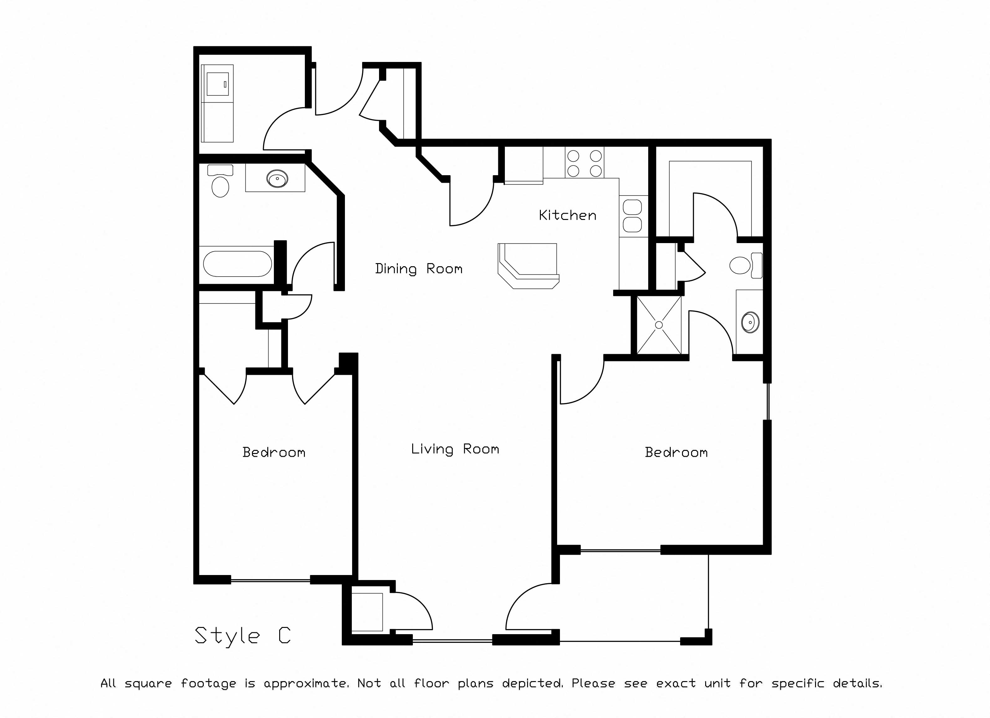 Floor plan for 2 beds, 2 baths, 1220 sqft